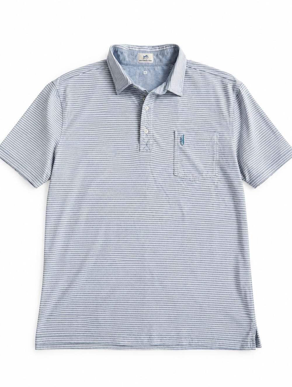 Men’s XL Johnnie-O Hangin' Out Striped Lifestyle Golf Polo Shirt Blue White Pock